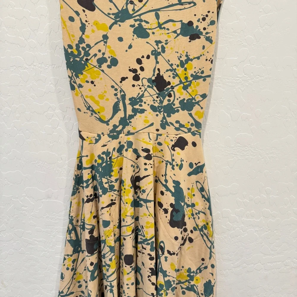 Effie’s Heart Swing Dress Womens XS Paint Splatter Cotton Blend Cap Sleeve Artsy